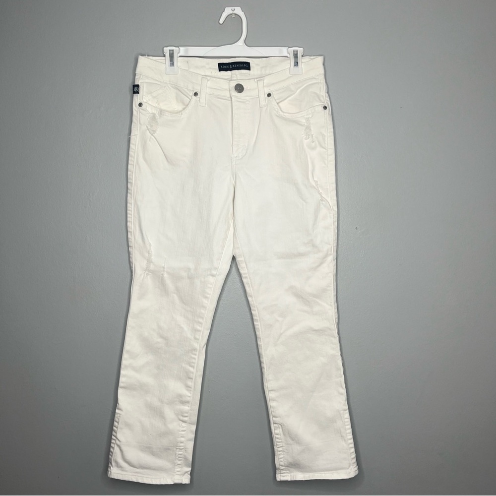 Rock & Republic White Kendall Mid Rise Distressed Denim Jeans N
